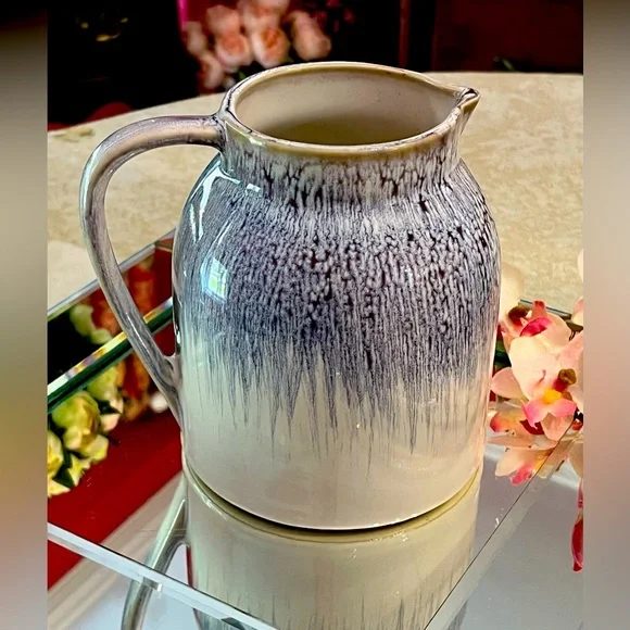 Teleflora Purple-Blue Drip Glazed Ceramic White Pitcher Vase Flower Art Pottery - Picture 12 of 13